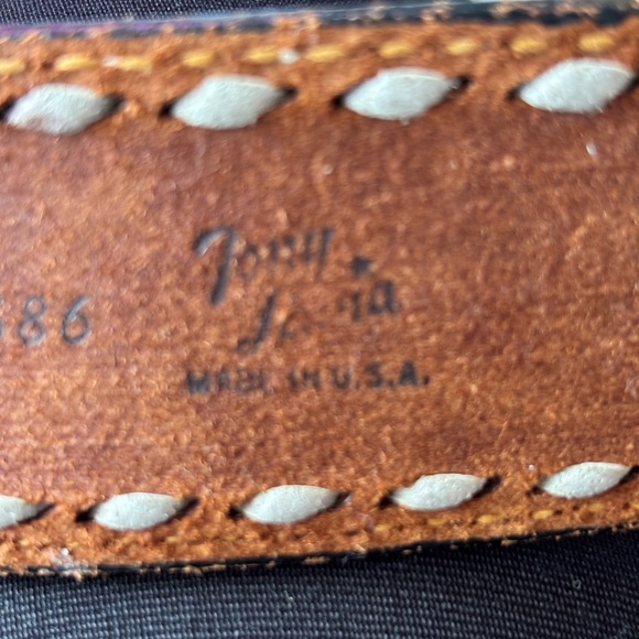 Tony Lama Monogrammed Martha Handmade Floral Brown Blue HOT Kitsch Leather Belt - Picture 6 of 8